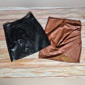 Bundle of 2 SHEIN Faux Leather Mini Skirts Sz M/US 6 - Black & Brown